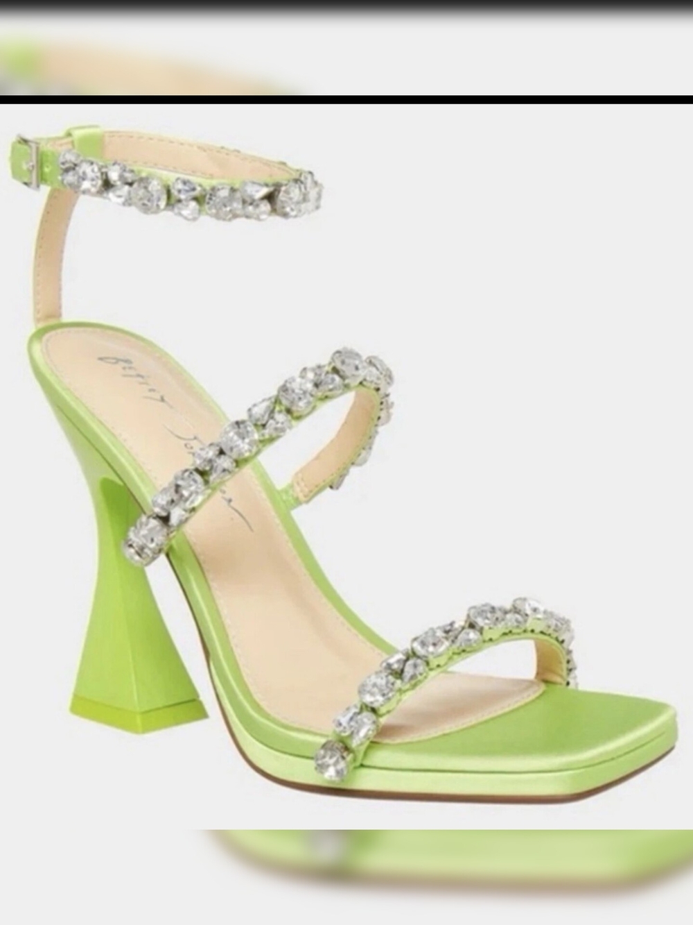 Betsey Johnson Embellished Lime Green Ankle-Strap Heeled Sandal
